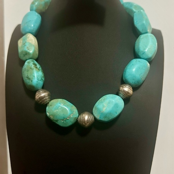 Auth. Turquoise Handmade Statement Chunky Sterling 925 Necklace Navajo-inspired